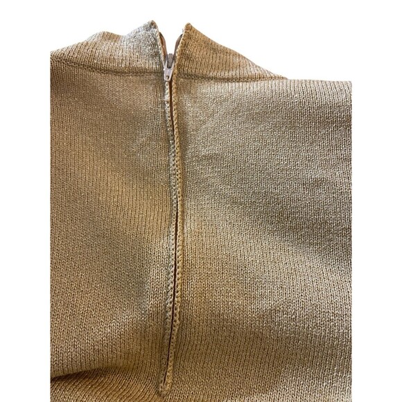 St John Basics by Marie Gray Gold Metallic Knit Top Mock Neck Short Sleeve M USA - Picture 8 of 9